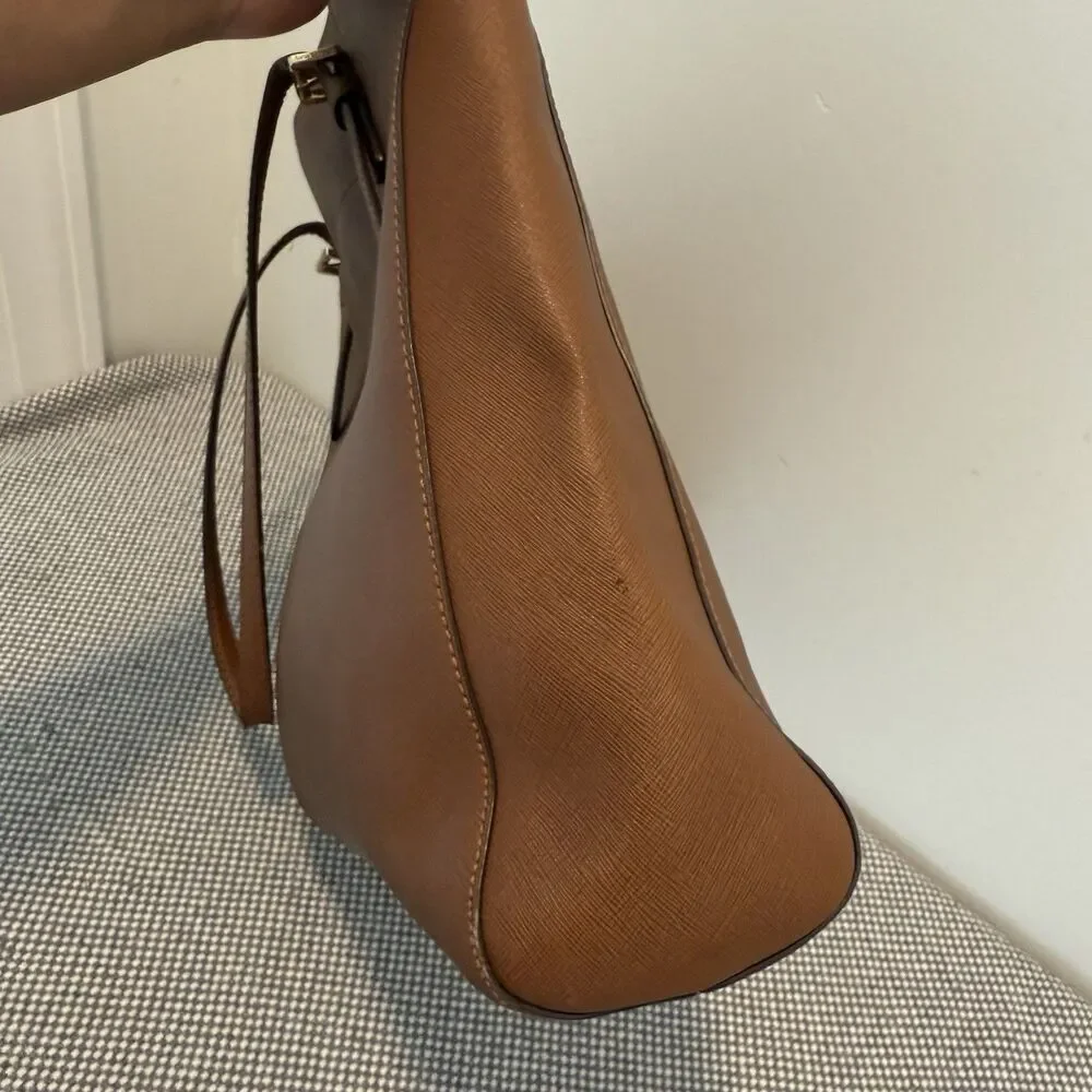 MICHAEL KORS Large Saffiano Leather Tote JET SET Tall TRAVEL ACORN BROWn
